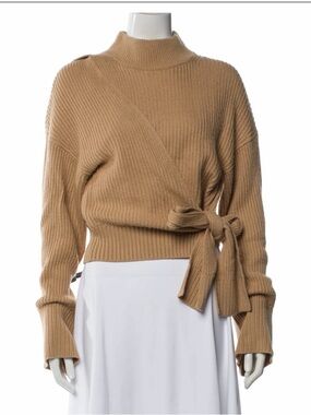 Jonathan Simkhai Camel Ribbed Wrap Turtleneck Sweater